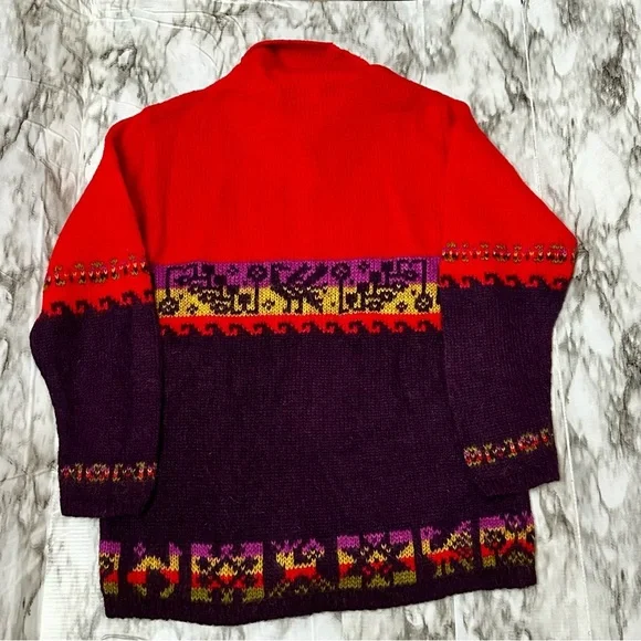 United Colors Of Benetton Red and Purple Turtleneck Sweater Cabincore 90s Vibes - Picture 9 of 9